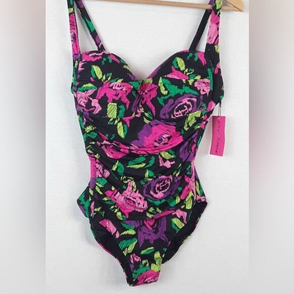 NEW BETSEY JOHNSON BRIGHT FLORAL ONE PIECE SWIMSUIT SZ XL - Picture 8 of 12